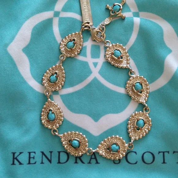 Kendra Scott Bria Bracelet Gold with Turquoise Stones Vintage Rare - Picture 3 of 10